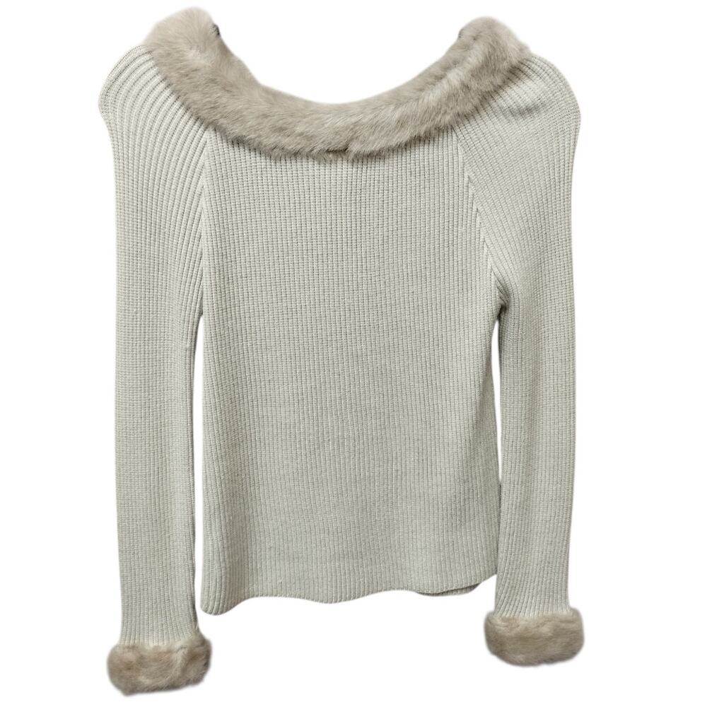 Vintage MCNY Y2K Bratz Faux Fur Trim Ribbed Knit Sweater Medium Boho Hippie
